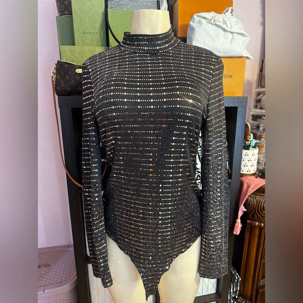 Iris Black and Gold Women's bodysuit Top